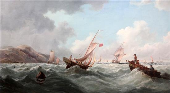 19th century English School Shipping at sea 14.5 x 25.5in.